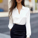 Autumn Fashion Commuting Satin V-neck Long-sleeved Shirt