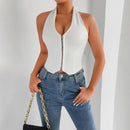 Sexy Fashionable V-neck Backless Crop Top T-shirt