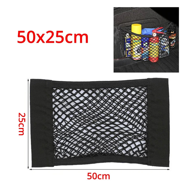 Car Back Rear Mesh Trunk Seat Elastic String Net Magic Sticker Universal Storage Bag Pocket Cage Auto Organizer Seat Back Bag