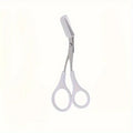 Pink eyebrow trimming scissors with built-in comb - stainless steel, precise grooming tool, creating perfect eyebrows