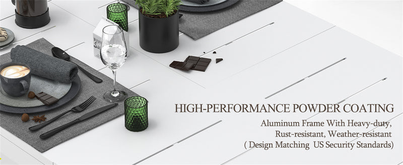 Patio Dining Expandable Table, Metal Aluminum Outdoor Table for 6-8 Person Rectangular Table for Porch Lawn Garden Bistro(Ivory White)