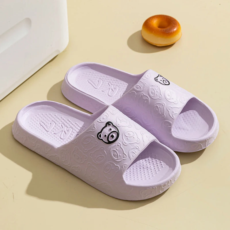 Summer Fashion Men's Slippers Printting Little Bear Sandals Indoor Bathroom Non-slip Soft Women Dormitory Casual Shoes Couple