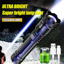 Powerful LED Flashlight Battery Display USB Rechargeable Light Telescopic Zoom Torch Lamp Outdoor Camping Fishing Lantern