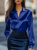 Autumn Fashion Commuting Satin V-neck Long-sleeved Shirt