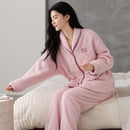 Flannel Thick Warm Long Sleeves Coral Fleece Couple Pajamas Suit