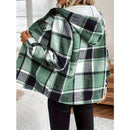 Women's Plaid Fleece Lined Hooded Jacket Button Front Long Sleeve Coat With Pocket For Autumn & Winter
