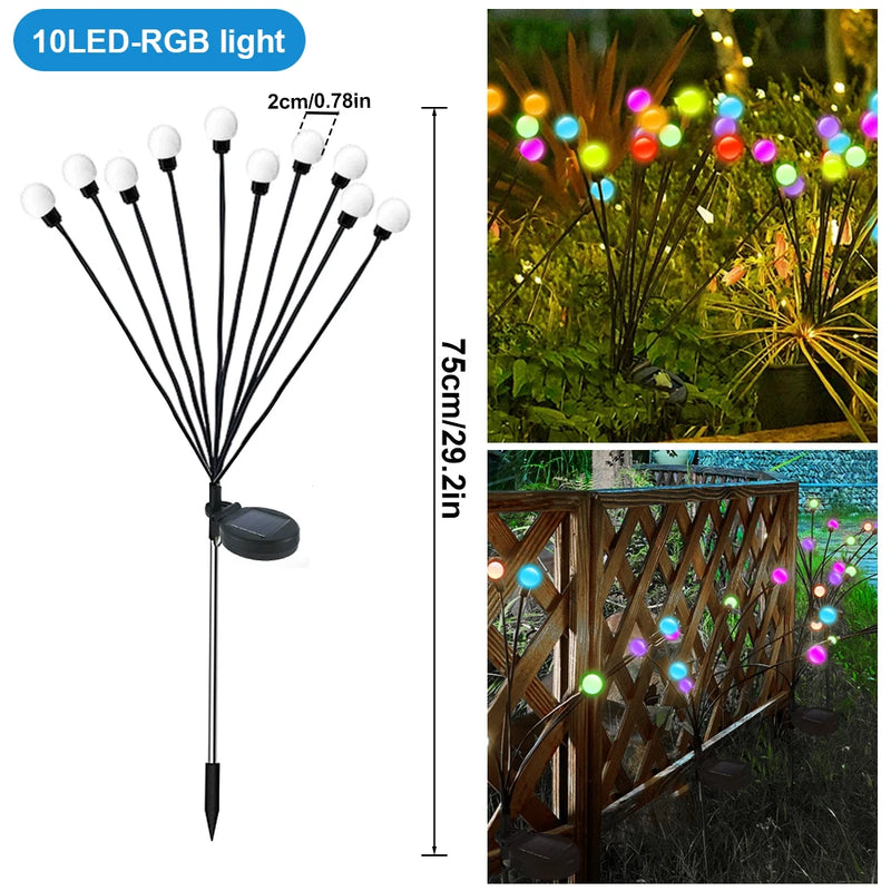 10 LED Solar Garden Lights Powered Firefly Lights Outdoor Waterproof Vibrant Garden Lights for Patio Pathway Decoration,Warm