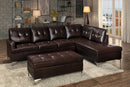 Contemporary Brown 3pc Sectional Sofa with RSF Chaise Ottoman Tufted Detail Faux Leather Upholstered Solid Wood Living Room Furniture L-Shape Sofa Chaise