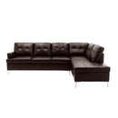Contemporary Brown 3pc Sectional Sofa with RSF Chaise Ottoman Tufted Detail Faux Leather Upholstered Solid Wood Living Room Furniture L-Shape Sofa Chaise
