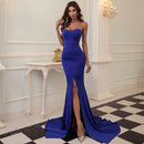 New Sexy Fishtail Dress Solid Color Strapless Party Evening Dress For Women