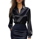 Autumn Fashion Commuting Satin V-neck Long-sleeved Shirt