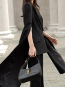 Black Cape Blazer Suit With Cropped Pants Set
