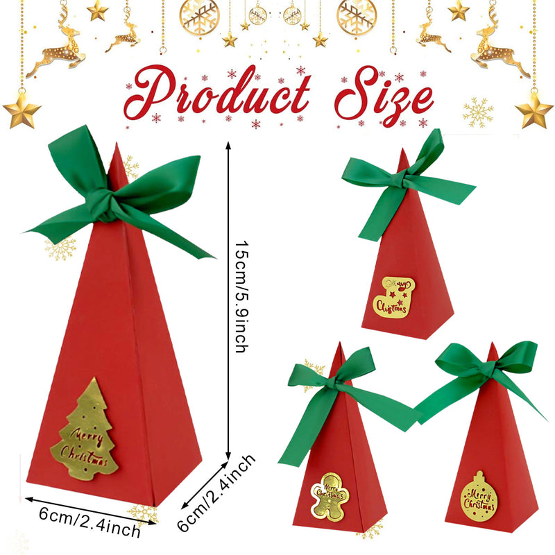 20 Packs Christmas Treat Boxes Goody Boxes Pre-Assembled Triangle Christmas Packing Box Christmas Tree Socks Gold Card Xtmas Cookie Gift Box For Christmas Birthday Wedding Party