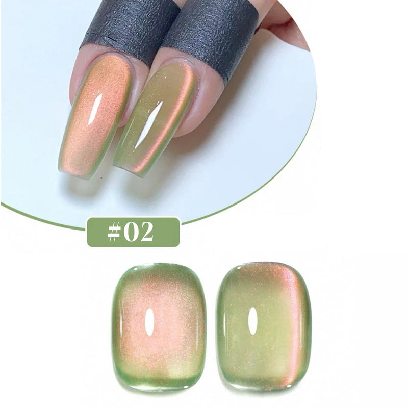 1/6PCS SS25 Cat Eye Gel Polish w/Glass Beads & Crystal, 5 Colors Salon DIY Nail Supplies Kit for Pro Nails Manicure