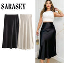 Women 2025 Satin Black Skirt Women High Waist Long Skirts for Women Summer White Midi Skirt Office Elegant Daily Skirts