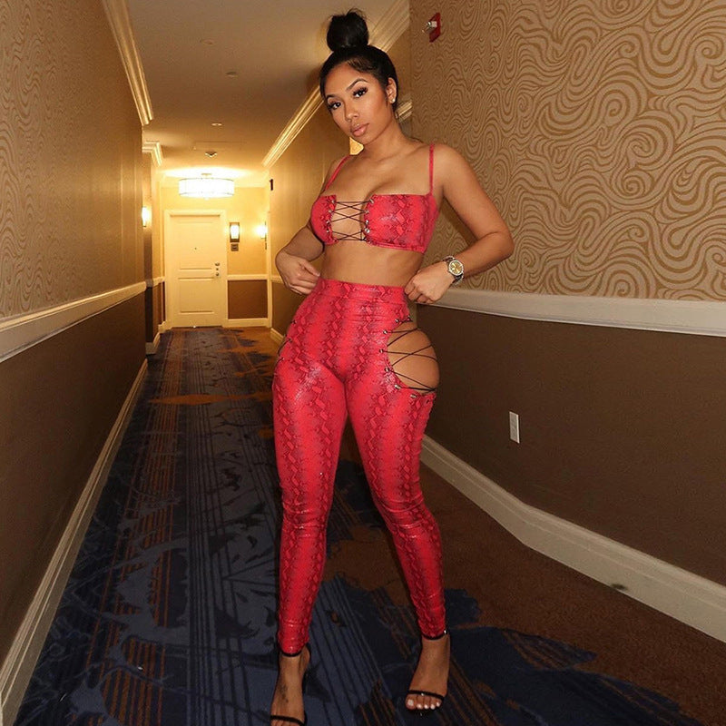 Women's Casual Suit With Sling Strap Hollow Trousers