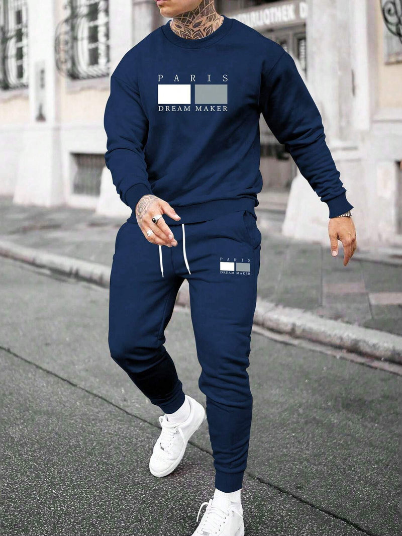 Round Neck Sweater Casual Sports Suit European Size Men's Clothing