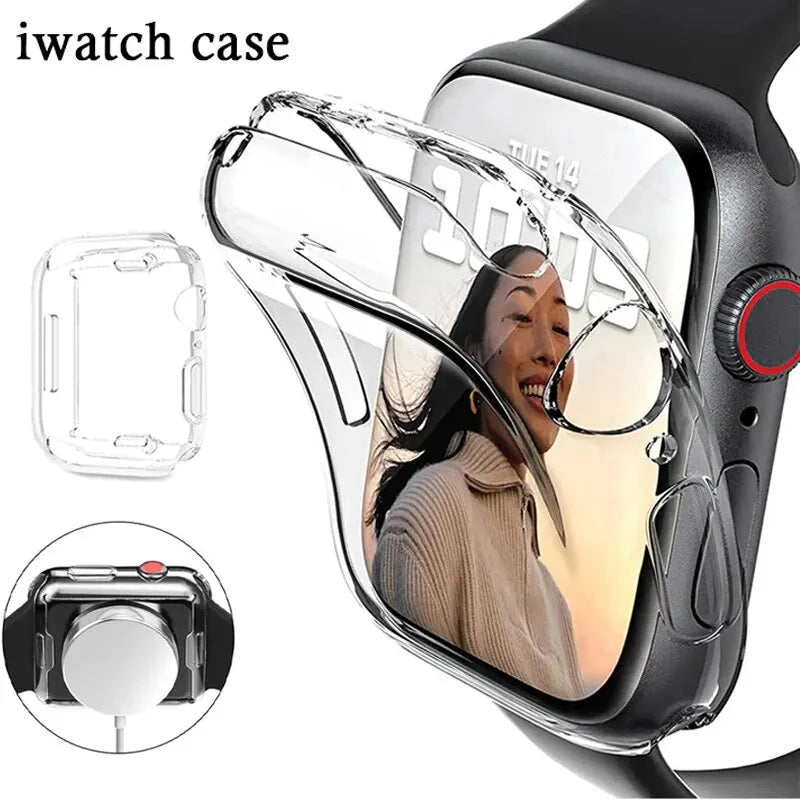 TPU Screen Protector Case for Apple Watch Series 9 8 7 SE 6 5 4 3 Bumper Cover Accessories for Iwatch 45mm 41mm 44mm 40mm 42mm