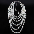 European And American Retro Spot Wholesale Fashion Necklace Exaggerated Alloy Diamond Inlaid Pearl Flower Sweater Chain 7450