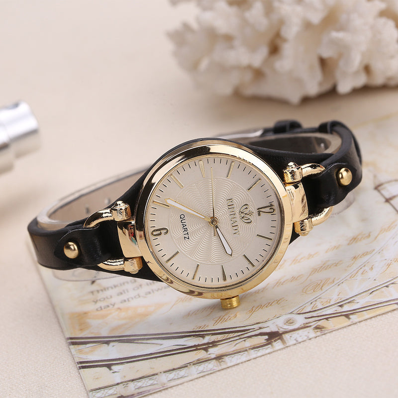 Quartz Watch Ladies Leather Fine Strap Solid Color Fashion Women&