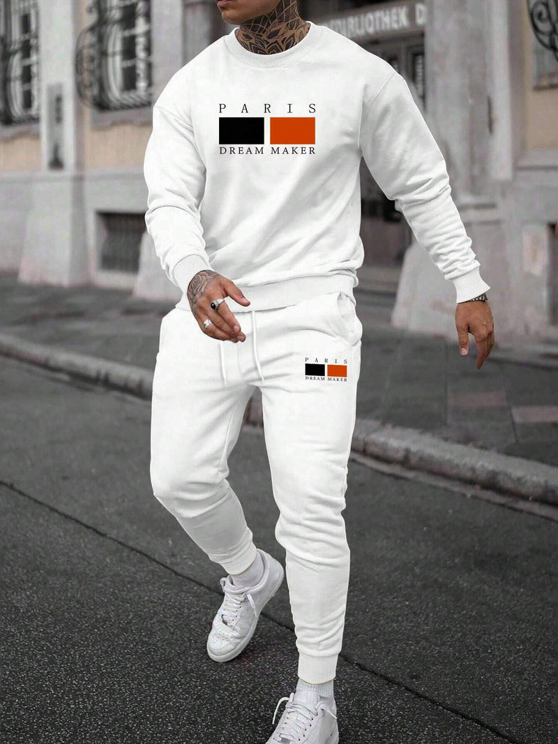 Round Neck Sweater Casual Sports Suit European Size Men's Clothing