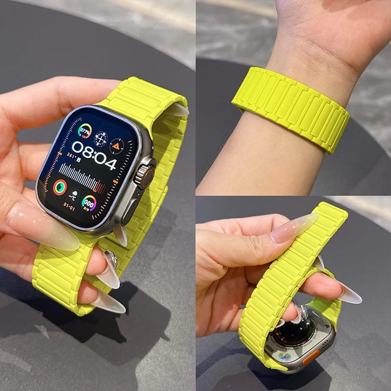 Silicone Strap for Apple Watch 46mm 42mm 49mm 44mm 40mm 45mm 41mm Magnetic Band for IWatch Ultra 2 Series 10 9 8 7 6 SE 5 4 3