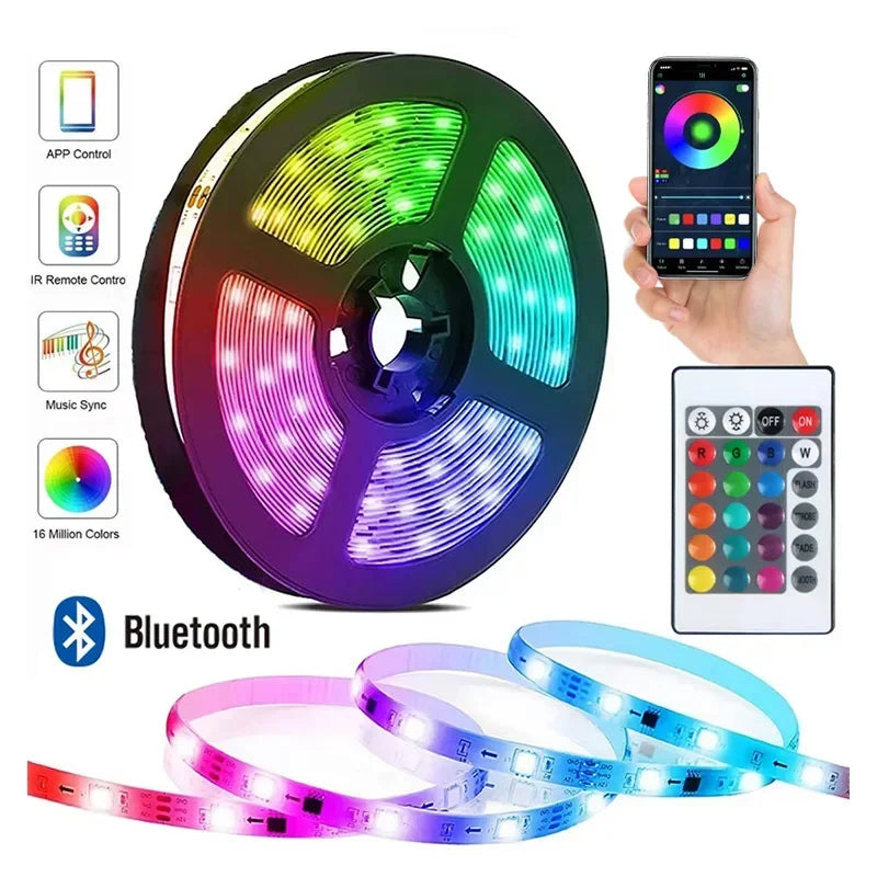 5V RGB LED Strip Lights Smart Bluetooth 24Key Remote Flexible Diode Lamp Tape SMD 5050 30LEDs/M For Room Home Decor TV Backlight