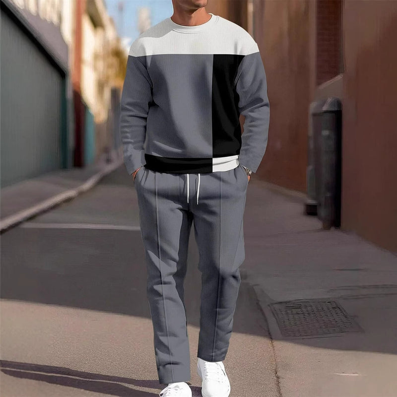 Fashion Men's Casual Sporty Round Neck Sweatshirt And Pants Two-piece Set
