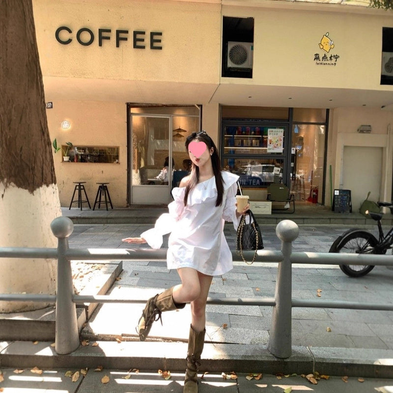 French Romantic Style Off-shoulder Ruffle Dress For Women