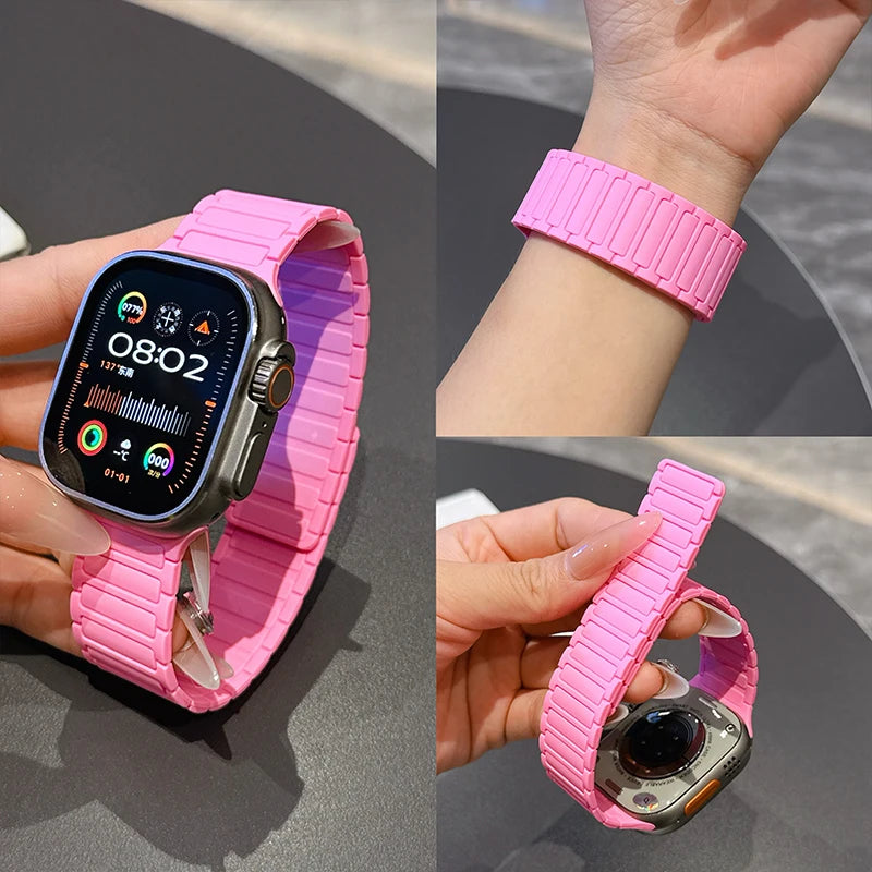 Silicone Strap for Apple Watch 46mm 42mm 49mm 44mm 40mm 45mm 41mm Magnetic Band for IWatch Ultra 2 Series 10 9 8 7 6 SE 5 4 3