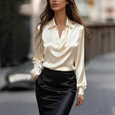 Autumn Fashion Commuting Satin V-neck Long-sleeved Shirt