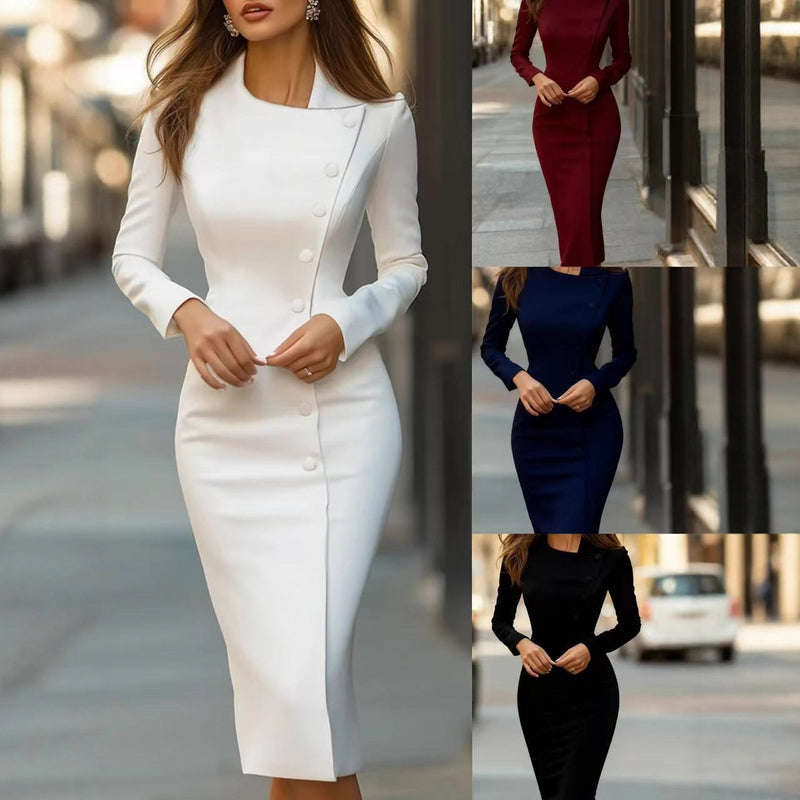 Professional Commuting OL Style Asymmetric Single-Breasted Slim Dress
