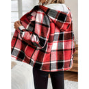 Women's Plaid Fleece Lined Hooded Jacket Button Front Long Sleeve Coat With Pocket For Autumn & Winter