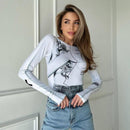 Round Neck Long Sleeve Fashion Print Slim Versatile Sexy Bodysuit