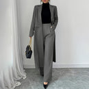 Women's 2 Piece Suit Set, Long Blazer Jacket And Straight Leg Pants, Business Formal Office Outfits For Work, NO Lining