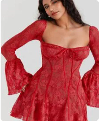 Women's Lace Dress Bell Sleeve Design