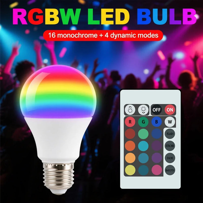 16 Colors RGBW Bulb LED Multicolor Bulb E27 Base 220V Household Lighting Dimmable 24 Key Remote Control Atmosphere Neon Light