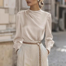 Simple Commuting Temperament Pleated High-neck Lantern Sleeve Blouse For Women