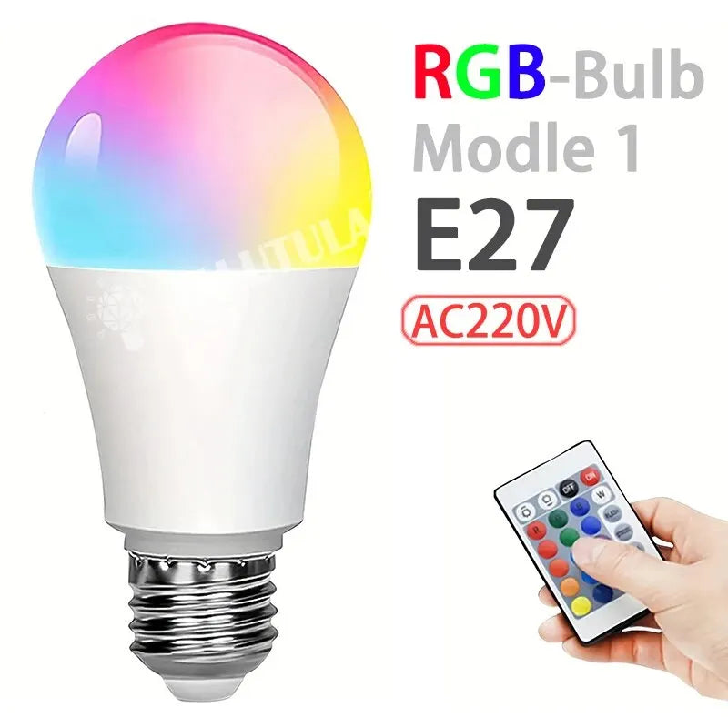 16 Colors RGBW Bulb LED Multicolor Bulb E27 Base 220V Household Lighting Dimmable 24 Key Remote Control Atmosphere Neon Light