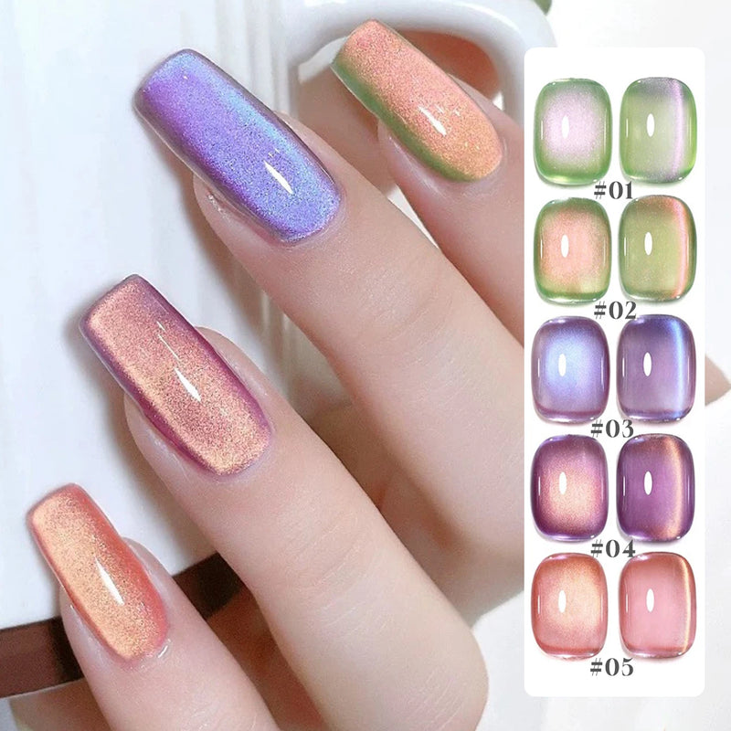 1/6PCS SS25 Cat Eye Gel Polish w/Glass Beads & Crystal, 5 Colors Salon DIY Nail Supplies Kit for Pro Nails Manicure