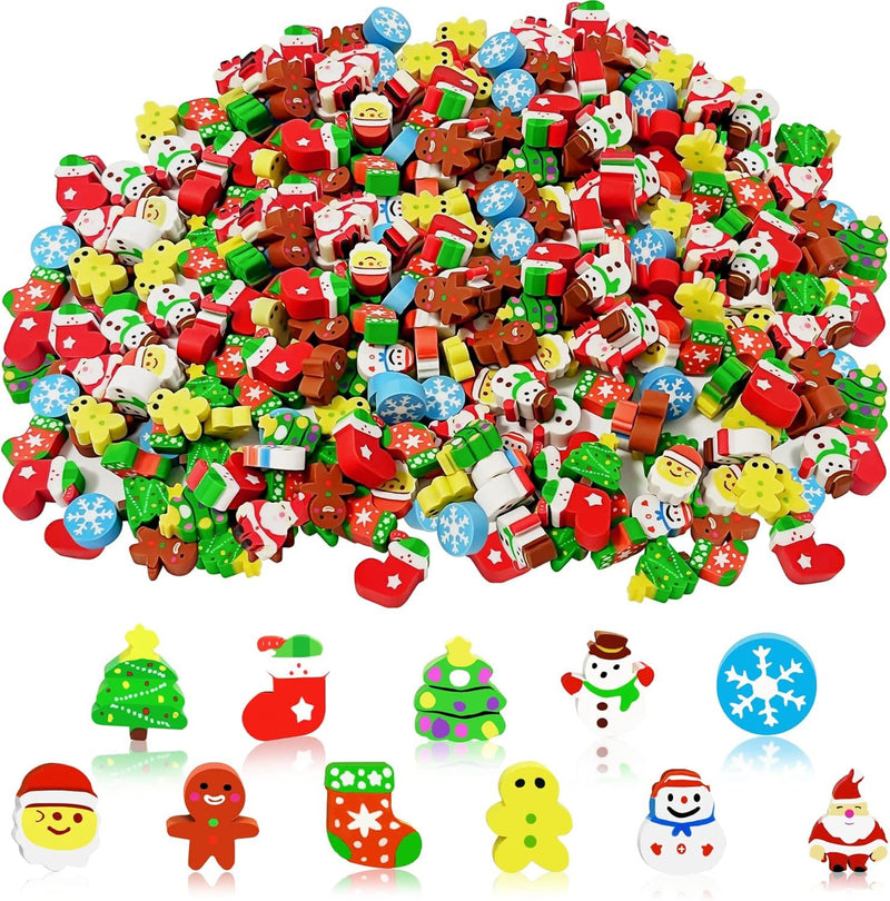 150 Pcs Christmas Cute Small Animal Erasers Bulk, Mini Erasers, Desk Pets, Christmas Pencil Erasers, Socks Santa Snowflakes Gift Filling Homework School Classroom Rewards Prizes Clearance