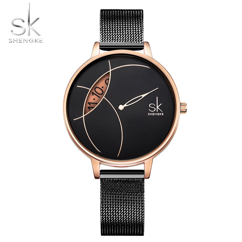 SK Brand Women&#039;s Watch Women&#039;s Creative Mesh Strap Personalized Watch Women&#039;s Simple Casual Quartz Watch Factory Wholesale 0091
