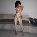 Women's Casual Suit With Sling Strap Hollow Trousers