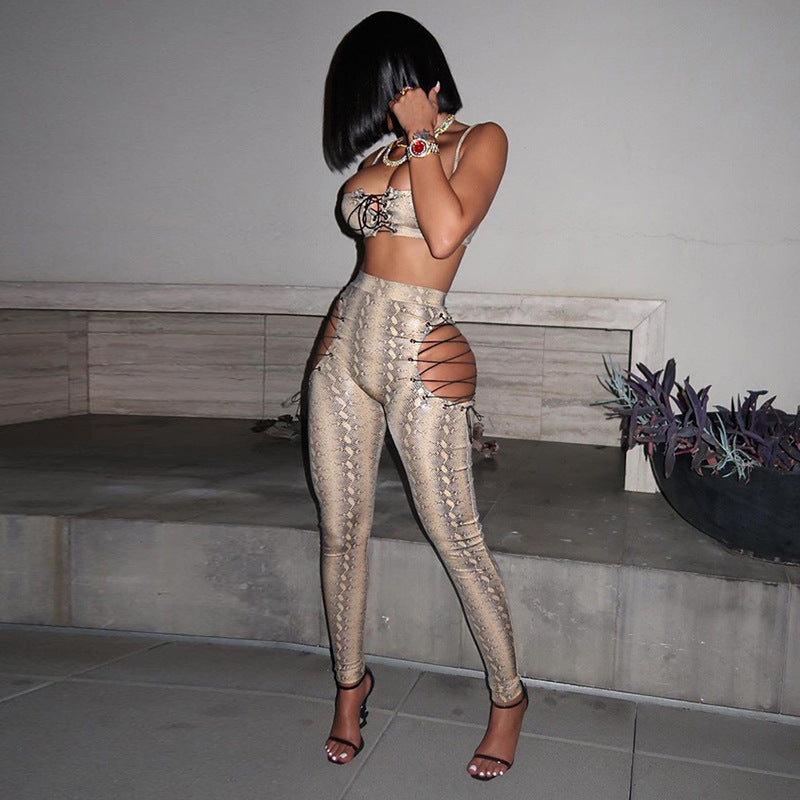 Women's Casual Suit With Sling Strap Hollow Trousers