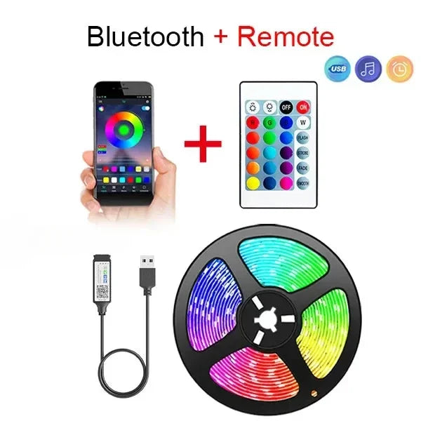 5V RGB LED Strip Lights Smart Bluetooth 24Key Remote Flexible Diode Lamp Tape SMD 5050 30LEDs/M For Room Home Decor TV Backlight
