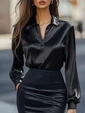 Autumn Fashion Commuting Satin V-neck Long-sleeved Shirt