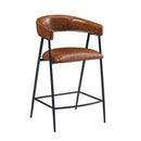 26'' Counter Stools Set of 2, Pu Upholstered Counter Stools with iron Frame, Backrest, Footrest, Arm counter stools for Home Bar, Kitchen Counter, Brown