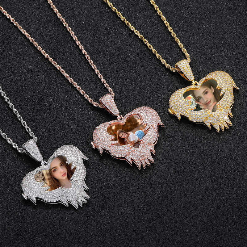 Europe And The United States Love Flip Photo Pendant Personalized Creative DIY Commemorative Photo Frame Copper Inlaid Zircon Hip Hop Pendant