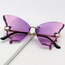 Cross-border Hot Sale Large Frame Metal Butterfly Powder Sunglasses Punk Personalized ISN Siaman Split Rihanna Sunglasses