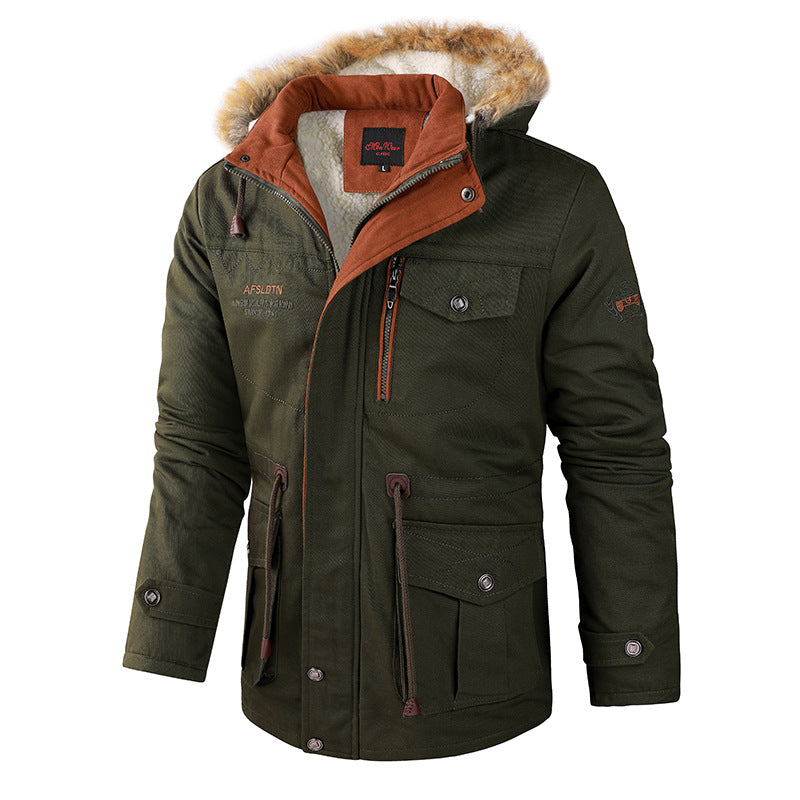 Plus Fleece Cotton Jacket Mid-length Casual Jacket With Detachable Hood Jacket Men&